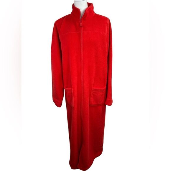 L.L. Bean Winter Fleece Robe, Zip-Front Cozy Red Full-Length Fleece Robe Size XL - Picture 1 of 12